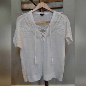Torrid White Lace-Up Knit Blouse